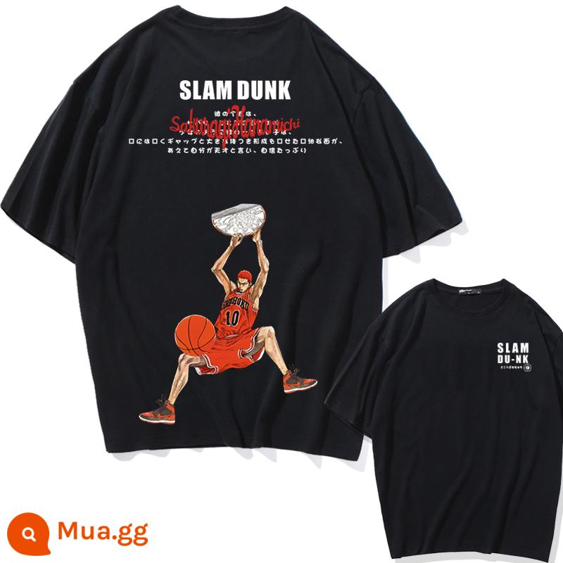 Mùa Hè 2023 Slam Dunk Áo Thun Ngắn Tay Nam Tất Cả Các Trận Đấu Bóng Rổ Quần Áo Dáng Rộng Hợp Thời Trang Sakuragi Flower Road Khớp Nửa Tay - Slam Dunk tiếng Anh số 10-Đen