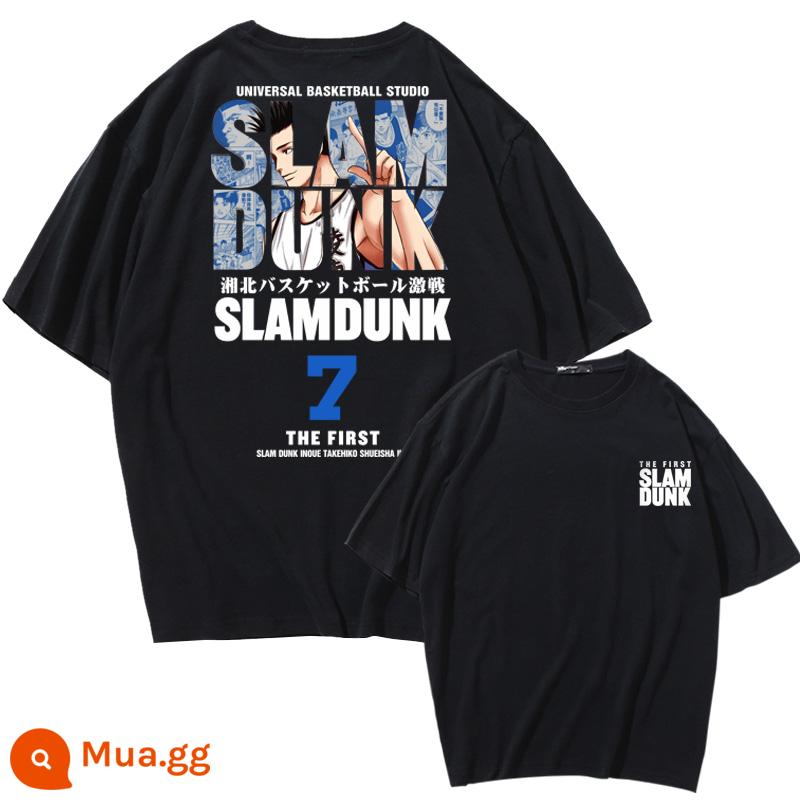 Mùa Hè 2023 Slam Dunk Áo Thun Ngắn Tay Nam Tất Cả Các Trận Đấu Bóng Rổ Quần Áo Dáng Rộng Hợp Thời Trang Sakuragi Flower Road Khớp Nửa Tay - Tiên Đạo Số 7 SLAM-Đen