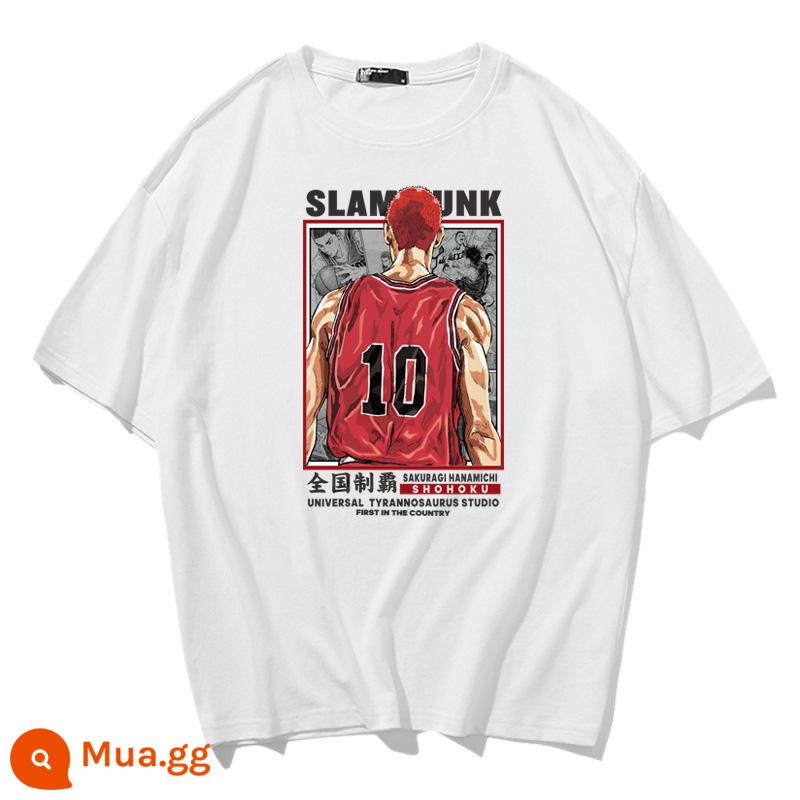 Mùa Hè 2023 Slam Dunk Áo Thun Ngắn Tay Nam Tất Cả Các Trận Đấu Bóng Rổ Quần Áo Dáng Rộng Hợp Thời Trang Sakuragi Flower Road Khớp Nửa Tay - Mặt trước đỏ số 10-trắng