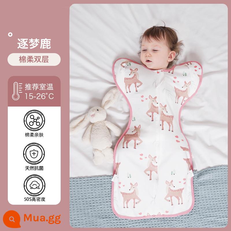 Anshu cotton bé sơ sinh đầu hàng túi ngủ chống giật mình phần mỏng hiện vật quấn bé xuân hạ thu đông - Zhumenglu [cotton hai lớp mềm mại, phong cách bốn mùa] thích hợp với nhiệt độ phòng 15-25°C