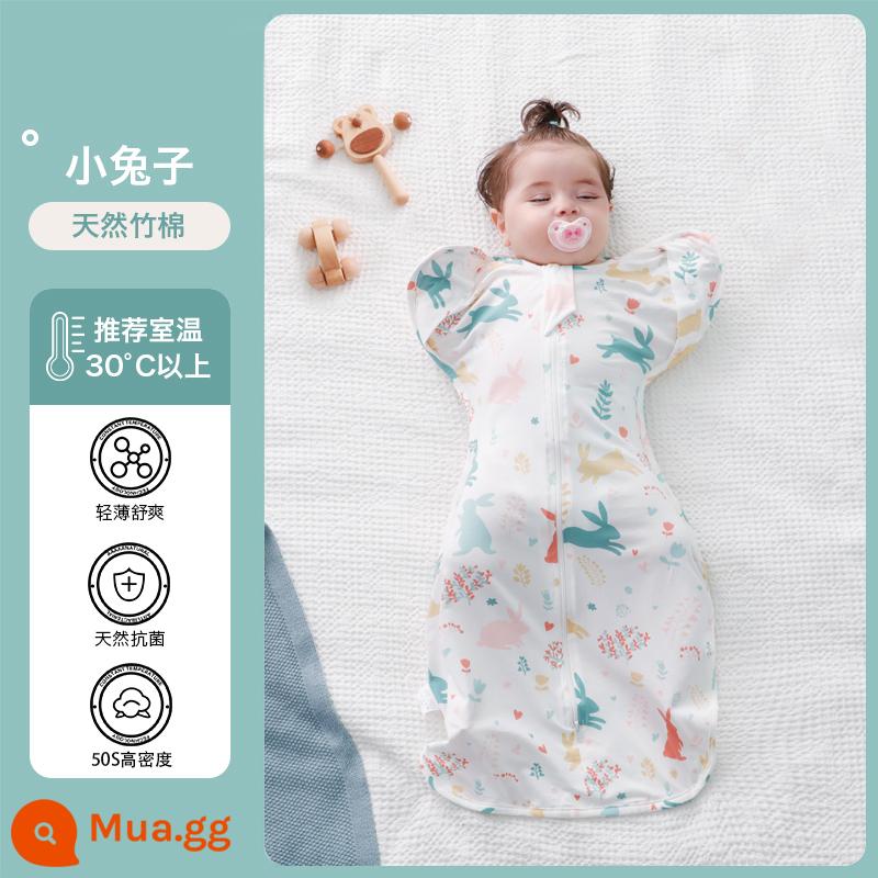 Anshu cotton bé sơ sinh đầu hàng túi ngủ chống giật mình phần mỏng hiện vật quấn bé xuân hạ thu đông - Thỏ Nhỏ [Bông Tre, Kháng Khuẩn, Thân Thiện Với Da] Thích hợp với nhiệt độ phòng trên 30°C