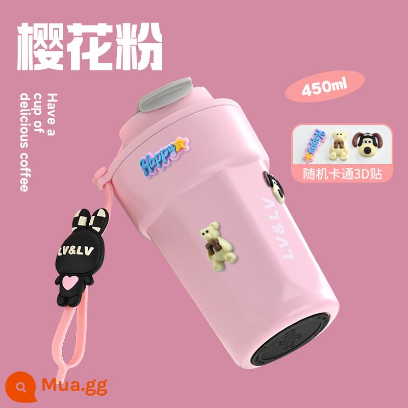 Cà Phê Giữ Nhiệt Cốc Inox 316 Dung Tích Lớn Nam Cola Nữ Sinh Viên Di Động Đá Lạnh Cốc Nước - Sakura Pink 450ML★ Dán 3D miễn phí