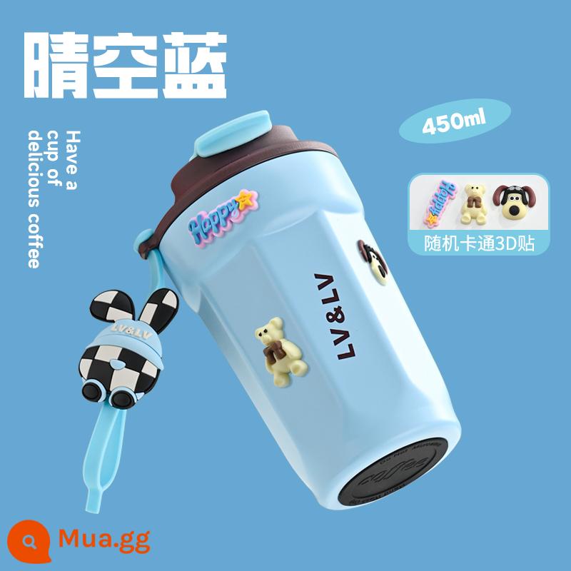 Cà Phê Giữ Nhiệt Cốc Inox 316 Dung Tích Lớn Nam Cola Nữ Sinh Viên Di Động Đá Lạnh Cốc Nước - Clear Sky Blue 450ML★ Dán 3D miễn phí