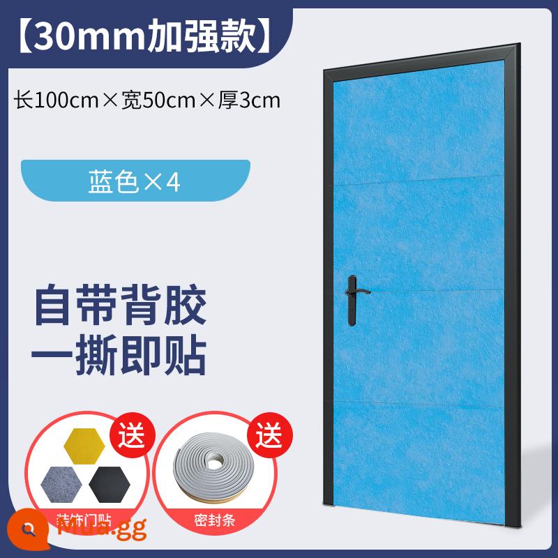 Bông cách âm dán cửa tự dính miếng dán cửa phòng ngủ bảng cách âm trang trí nhà cách âm cửa ra vào và cửa sổ hiện vật siêu chống ồn - [Phiên bản nâng cao 30mm] 4 tấm màu xanh da trời, gói quà tặng cách âm miễn phí