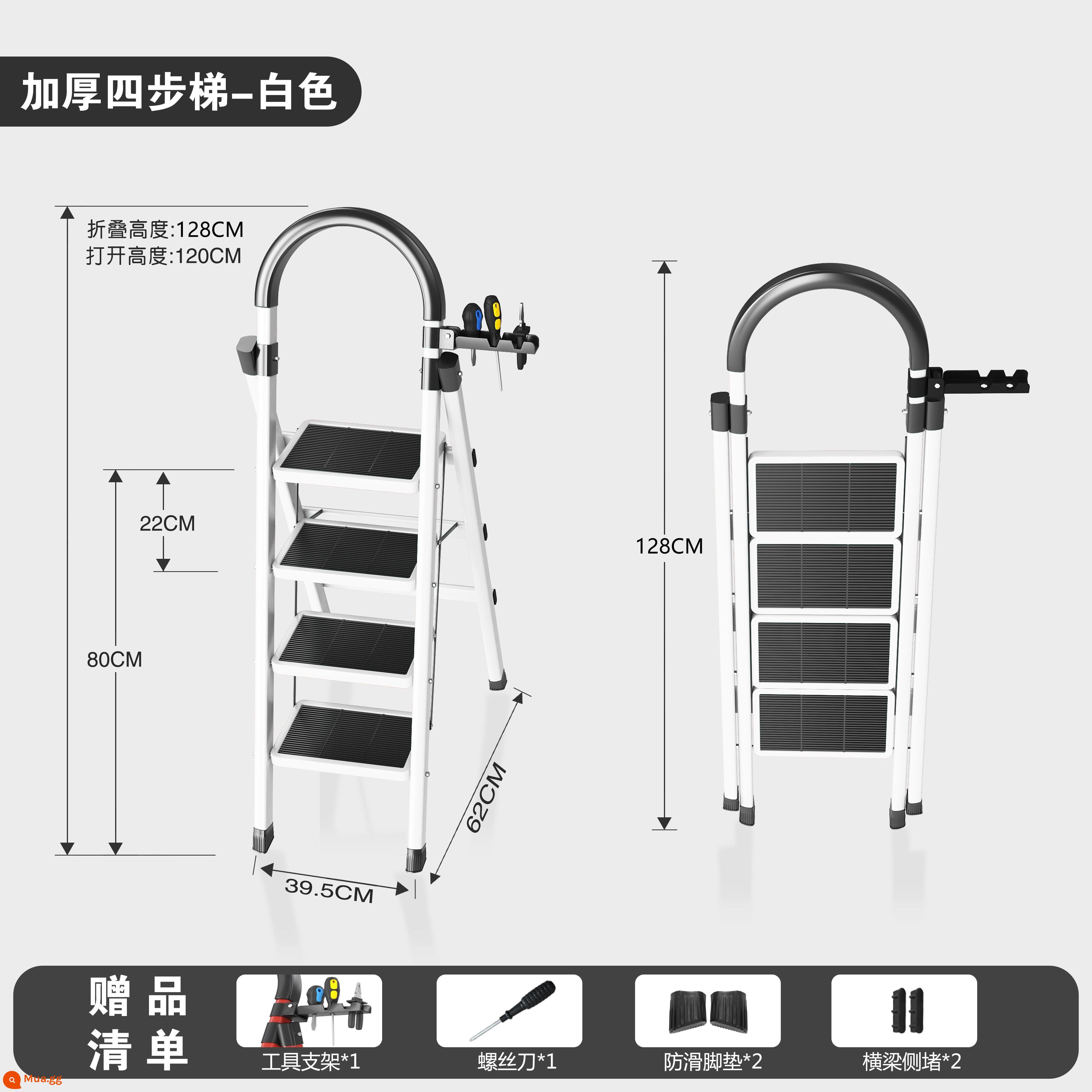 Hộ gia đình thang gấp thang thu gọn đa chức năng bậc thang dày cầu thang trong nhà thang xương cá gác mái đạp thang sử dụng kép - Mất tiền bù doanh số giới hạn 100 đơn hàng [đến trước được phục vụ trước] Thang bốn bậc màu trắng dày có khóa an toàn nâng cấp