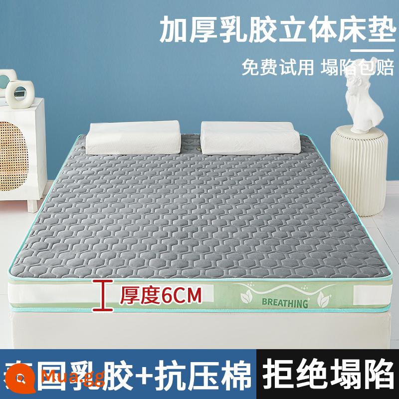 Nệm cao su đệm nhà cứng mat tatami mat ký túc xá sinh viên đơn miếng bọt biển mat nệm nệm chăn bông mùa đông - Viền xanh xám [Kháng khuẩn và chống mạt loại A tiêu chuẩn] dày khoảng 6cm