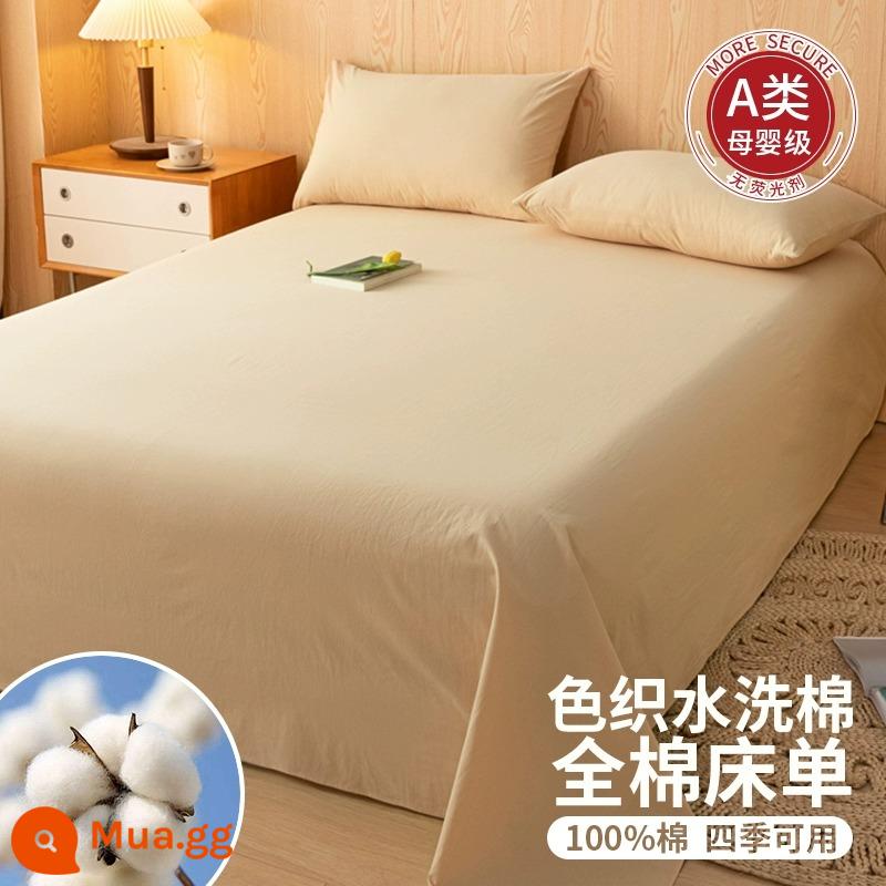 Tấm Ga Trải Giường Cotton Nguyên Chất Dày Một Mảnh 100 Cotton Cao Cấp Màu Trơn Ký Túc Xá Sinh Viên Đơn 1.5 M 3 Bộ 3 - Trà sữa đặc 100% cotton