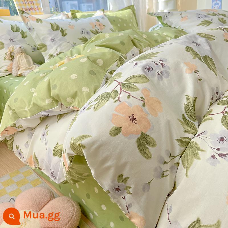 Vỏ chăn bông nguyên chất 100 cotton nguyên chất một mảnh mùa thu đông Vỏ chăn đơn 150x200x230 Bộ vỏ chăn ga gối Bộ 4 món - Hơi thở mùa xuân [ ✅ Đã kiểm định chất lượng 100% cotton, giả một cái phạt mười]