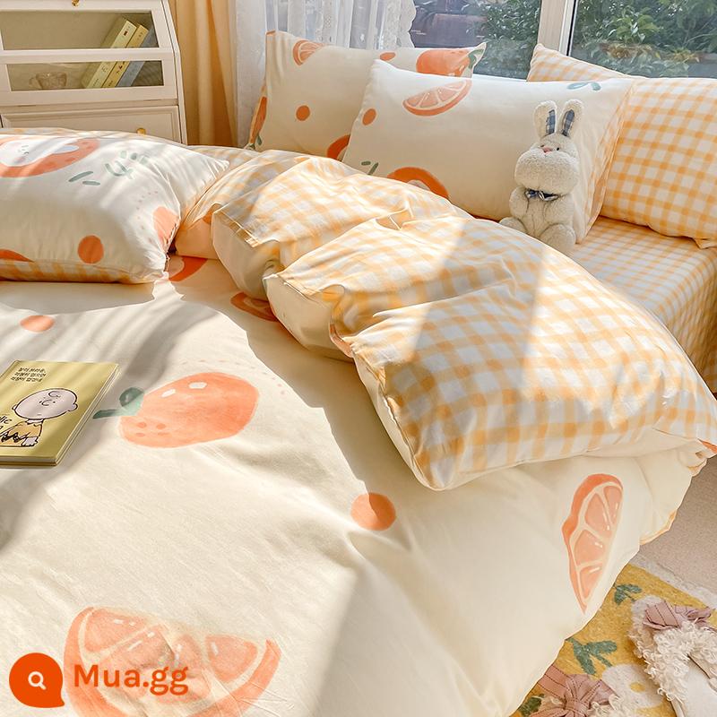 Nguyên Chất Cotton Vỏ Chăn Đơn 150X200X230 Ga Giường Cotton Vỏ Chăn Đơn 180X220 Vỏ Chăn Dày - Cam Yuanqi [100% cotton]