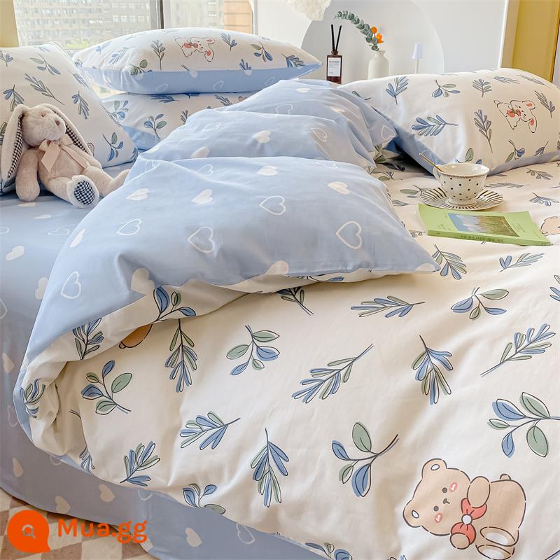 Hoạt Hình Giường Cotton Nguyên Chất Bộ 4 Món 100 Giường Cotton Đơn Vỏ Chăn Ins Ký Túc Xá Dày Chải Giường 3 Bộ - Jungle Bunny (bông thân thiện với da, một hàng giả sẽ bị trừng phạt mười)