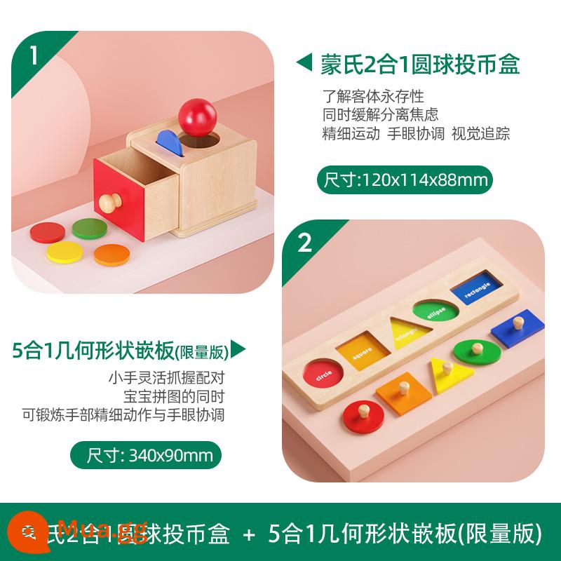 bảng giáo dục sớm boby Montessori bảng ghép hình đồ chơi giáo dục ghép hình bảng nắm lấy tay trẻ em 1 đến 2 tuổi rưỡi bé - Phiên bản giới hạn bảng hình học 5 trong 1 + Hộp bóng hoạt động bằng đồng xu Montessori 2 trong 1 (bao gồm túi đựng)