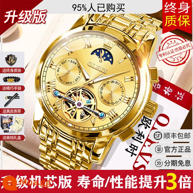 Đồng Hồ Nam Chính Hãng Đồng Hồ Cơ Nam Tourbillon Tự Động Thụy Sĩ Rỗng Kinh Doanh Chống Thấm Nước Thương Hiệu Top Ten - 95% đã mua phiên bản nâng cấp của bộ máy - bề mặt hoàn toàn bằng vàng (tặng kèm đai + vòng tay Tỳ Hưu + bảo hành trọn đời)