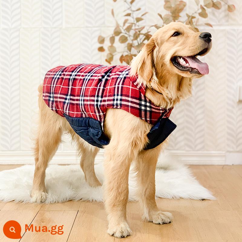 Quần áo cho chó lớn mùa xuân và mùa thu chống rụng lông Samoyed Labrador cho chó trung bình chó con lớn Golden Retriever quần áo mùa thu và mùa đông - (Quần áo cotton mùa xuân) Áo vest cotton cổ đứng kẻ sọc đỏ