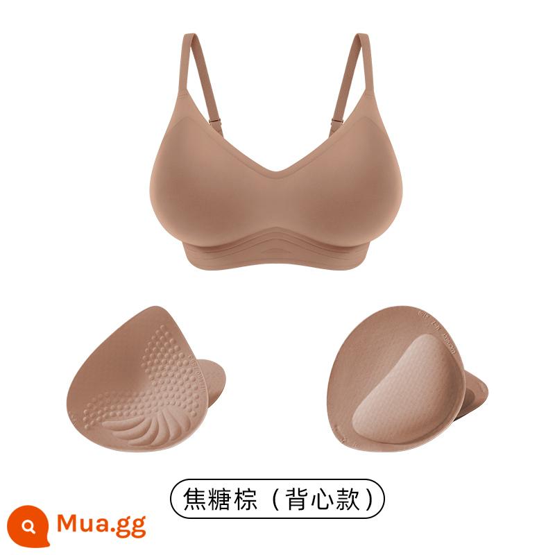 Lucky Cotton Quần lót mở rộng dành cho nữ Soft Peach Cup Vú nhỏ cho thấy sự tập hợp lớn hơn Mềm mại Hỗ trợ đồ lót liền mạch Mặc rương hoạt hình - Áo vest màu nâu caramel