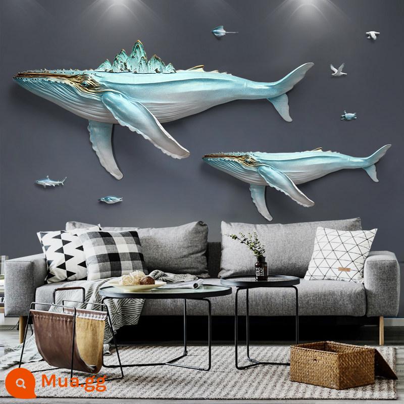 3D phù điêu ba chiều treo tường phòng khách sofa nền tường trang trí bức tranh tường đồ trang sức sáng tạo phòng trẻ em treo tranh cá voi - Cá voi lớn và nhỏ + đàn cá