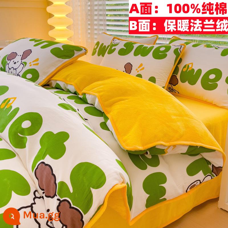 Cotton nguyên chất nhung một mặt vỏ chăn nỉ san hô flannel đơn ký túc xá sinh viên đơn người mùa đông trẻ em ab-mặt cotton - Domino (100% cotton và nhung)