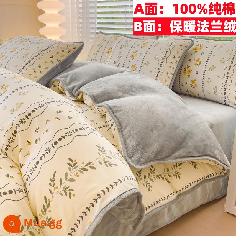 Cotton nguyên chất nhung một mặt vỏ chăn nỉ san hô flannel đơn ký túc xá sinh viên đơn người mùa đông trẻ em ab-mặt cotton - Bichen Chunni (100% cotton và nhung)