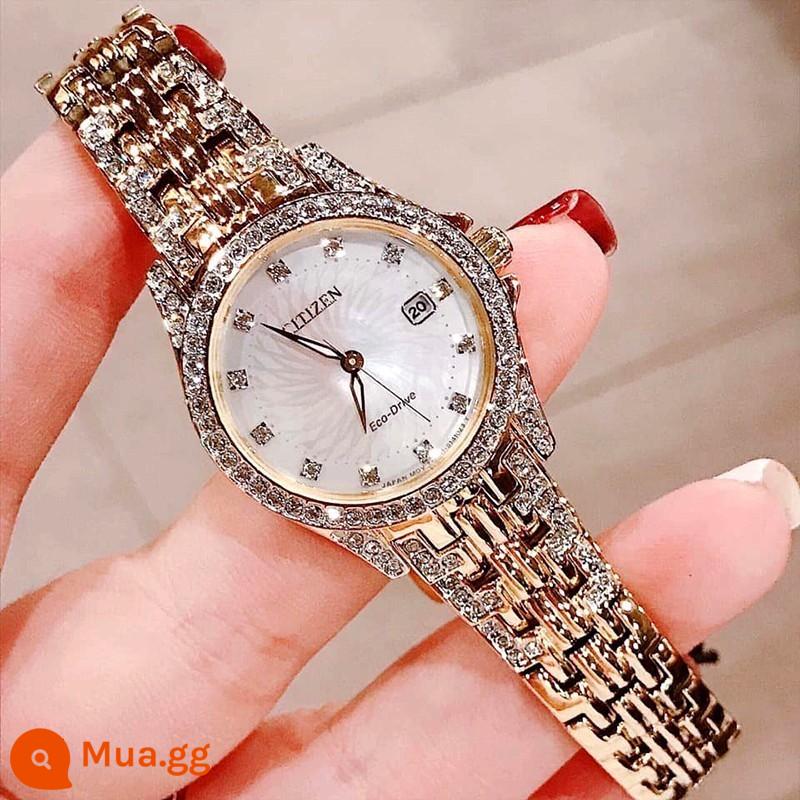 Mua đồng hồ Citizen chính hãngCITIZEN Women's Pink Dial Diamond Light Kinetic Energy Women's Watch FE1140-86X - ew1228-53d 28mm