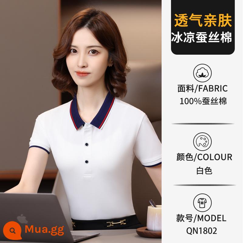 Áo sơ mi polo in logo tùy chỉnh quần áo làm việc văn hóa áo sơ mi ve áo quần áo làm việc áo thun tay ngắn quần áo làm việc thêu cotton nguyên chất tùy chỉnh - Loại C-màu trắng