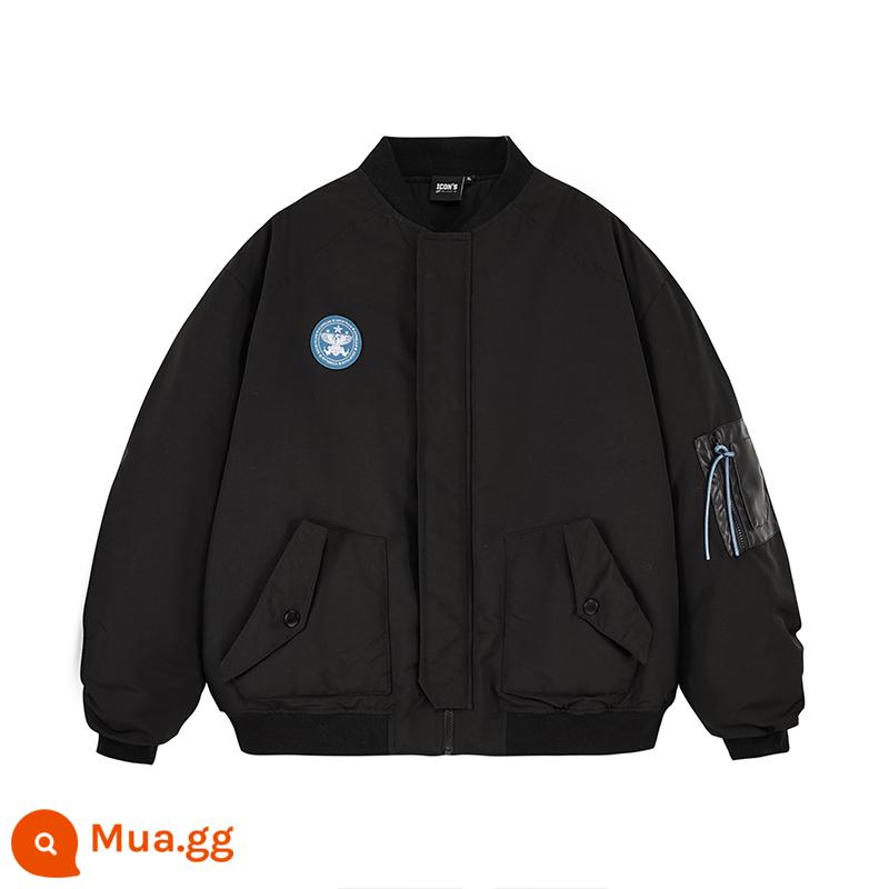 [SSUR PLUS] ICONSLAB xếp li huy hiệu không quân áo khoác thiết kế cảm giác áo khoác rộng thương hiệu hợp thời trang - đen