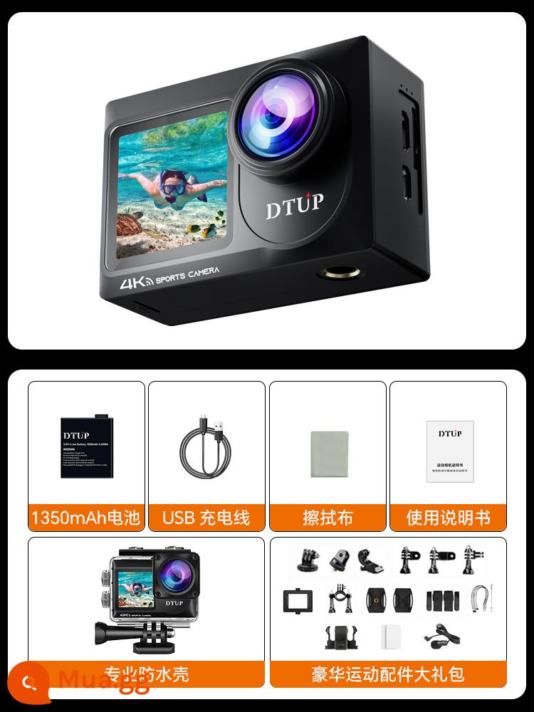 Camera thể thao HD 4K Máy ảnh không thấm nước ngoài trời máy quay xe máy Vlog quay video ngắn - Phiên bản nâng cấp màn hình kép [thẻ nhớ 32G kèm gói quà phụ kiện]