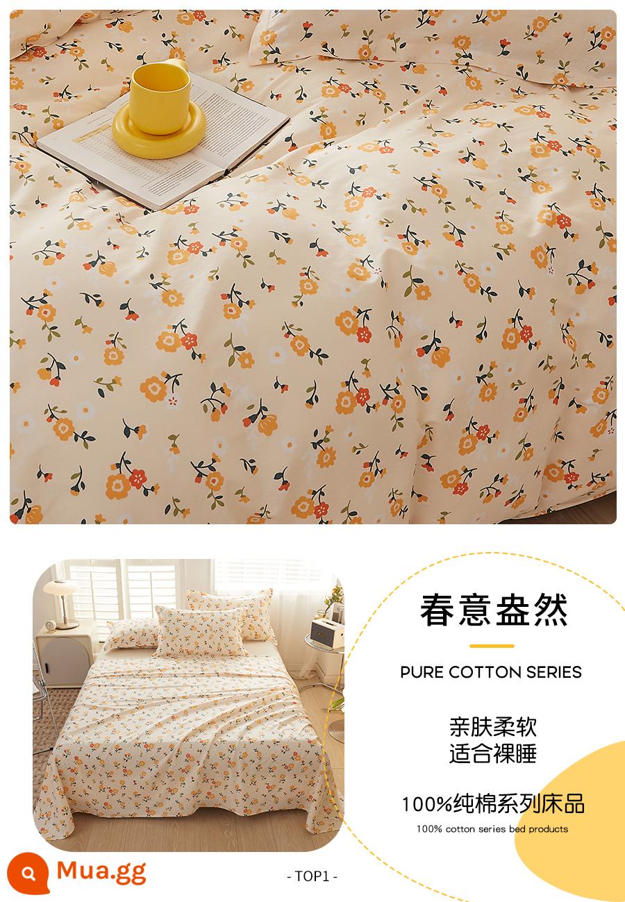 Ga trải giường cotton Tân Cương một mảnh 100 cotton đơn ký túc xá sinh viên bộ ba mảnh mùa hè twill đôi tấm - tràn đầy mùa xuân