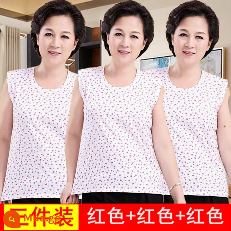 Áo vest nữ trung niên và cao tuổi cotton nguyên chất rời bà già bà nội bông mẹ đồ lót người già áo lót mùa hè phần mỏng - 3 miếng bông nguyên chất [đỏ+đỏ+đỏ]