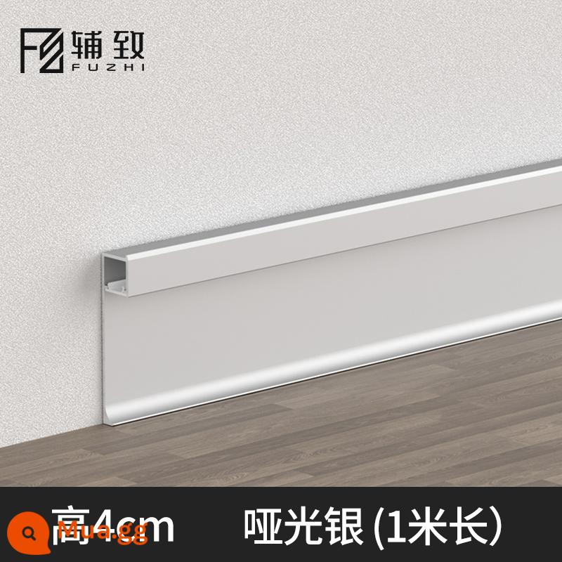 Đèn LED với tấm ốp chân tường bằng hợp kim nhôm Đường viền chân tường bằng kim loại phát sáng Đường góc vô hình đường nhúng ván chân tường ván chân tường - Bạc mờ - cao 4cm (giá 1 mét) bao gồm chao đèn PVC