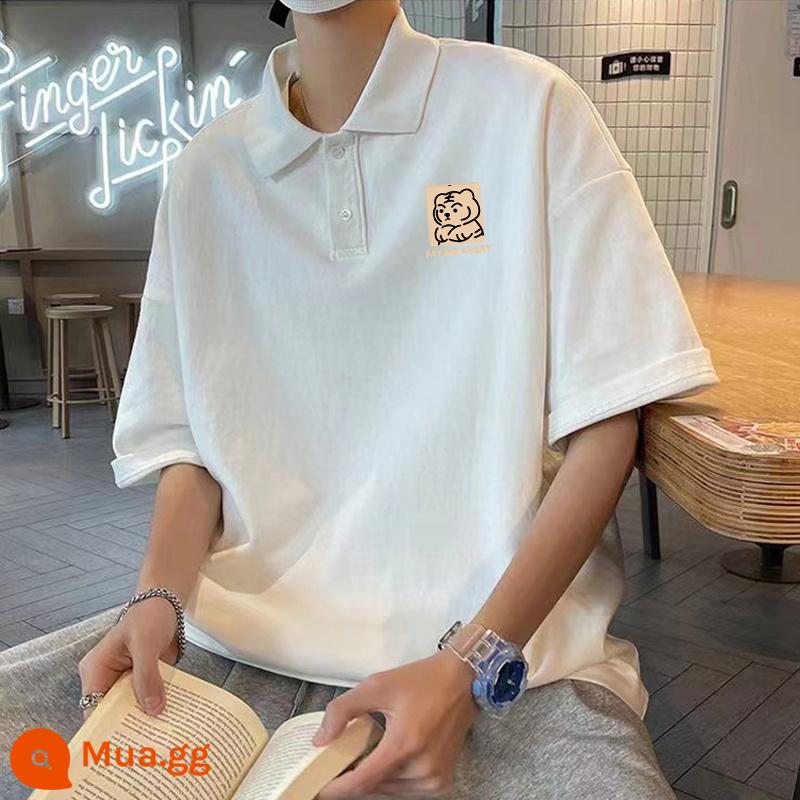 Áo sơ mi polo ngắn tay bằng cotton nguyên chất mùa hè dành cho nam thương hiệu hợp thời trang rộng rãi theo phong cách Hồng Kông thiết kế cảm giác thích hợp quần áo hàng đầu ins xu hướng áo thun - [3395-Tiger] Trắng