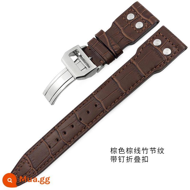 Dây da Guanchao phù hợp với phi công lớn IWC Spitfire Little Prince Mark XVIII 20 21mm - Mẫu tre nâu nâu có khóa gấp móng tay