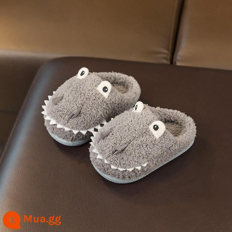 Little Dinosaur Children Cotton Dép mùa đông Boys trong nhà chống trượt 2-3 tuổi và trẻ sơ sinh giày bông sang trọng nữ - Xám [khủng long nhỏ]