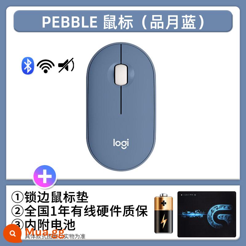 Logitech Pebble Bluetooth không dây hai chế độ tắt tiếng chuột máy tính đá cuội thời trang bé gái siêu mỏng di động dễ thương - Đá cuội xanh + Bàn di chuột