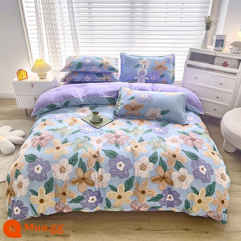 Lưới đỏ cotton nguyên chất 4 mảnh 100 ga trải giường cotton vỏ chăn 1.8 đôi vỏ chăn trải giường Bộ 4 món mùa thu và mùa đông nguồn cung cấp - Phong cách đồng quê