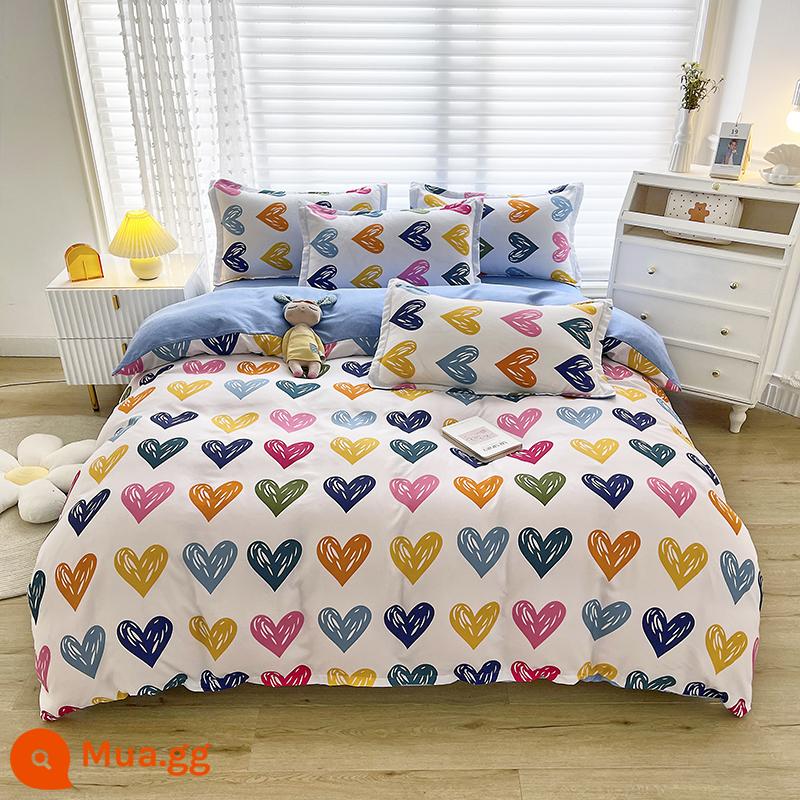 Lưới đỏ cotton nguyên chất 4 mảnh 100 ga trải giường cotton vỏ chăn 1.8 đôi vỏ chăn trải giường Bộ 4 món mùa thu và mùa đông nguồn cung cấp - nếu yêu