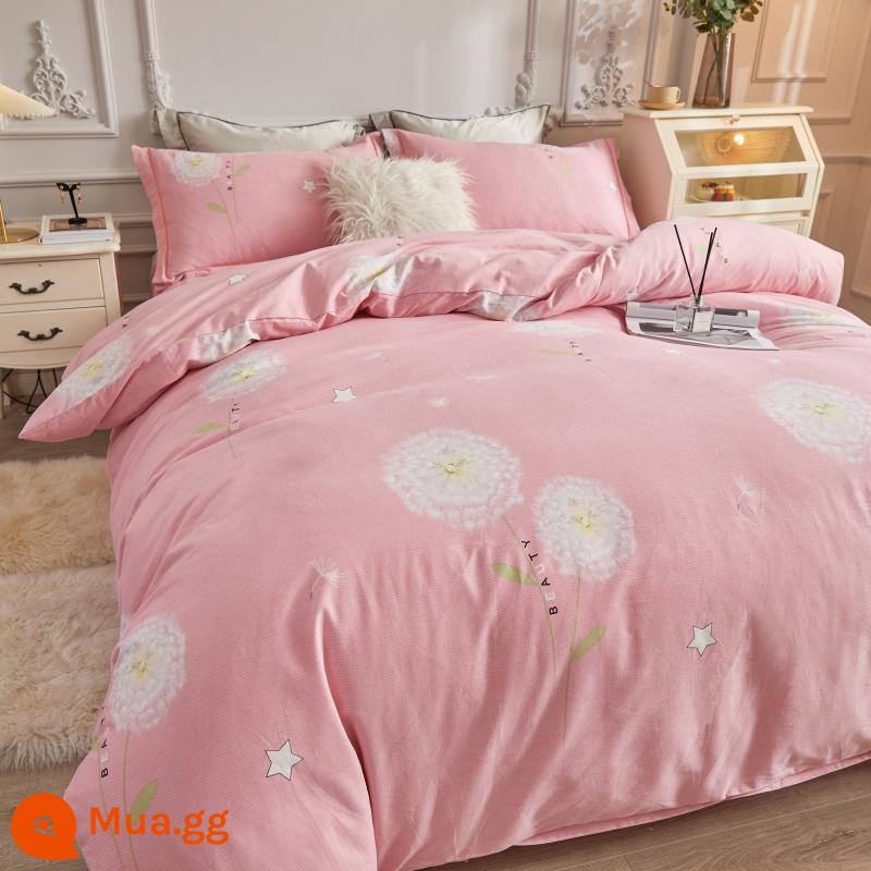 Cotton nguyên chất chải vỏ chăn đơn mảnh mùa thu đông đơn giản cotton dày đơn 1.5 đôi 200x230 vỏ chăn Bộ 4 món - Bột bồ công anh bay