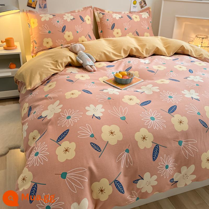 Cotton nguyên chất chải vỏ chăn đơn mảnh mùa thu đông đơn giản cotton dày đơn 1.5 đôi 200x230 vỏ chăn Bộ 4 món - Hơi ấm đầu tiên