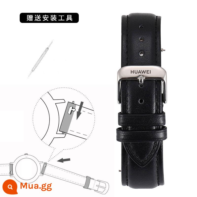 Thích hợp cho dây đeo đồng hồ Huawei gt2 dòng đồng hồ nam và nữ gt3 series gt4 dây đeo bằng da thật 42mm màu trắng - Khóa chốt màu đen + bạc