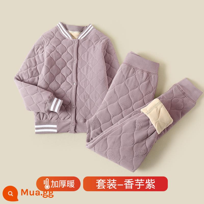 Đồng phục hiện vật trẻ em bông áo lót bên trong mùa đông nhung dày ấm áo quần áo cotton bé gái làm nóng quần áo và quần - [Tím] Bộ đồ tạo tác đồng phục học sinh bằng len, chịu lạnh -20oC