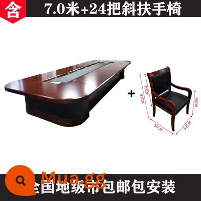 Bàn hội nghị Bàn dài hình bầu dục bằng gỗ veneer nguyên khối Bàn hội nghị sơn lớn Bàn họp nhiều người Bàn ghế kiểu Trung Quốc kết hợp - Bàn họp 7m + 24 ghế đa năng