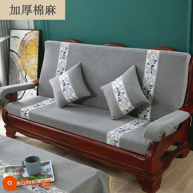 Đệm sofa gỗ đặc màu đỏ có tựa lưng một mảnh phù hợp với ghế mùa xuân và mùa thu kiểu cũ Thảm chống trượt của Trung Quốc cho tất cả các mùa - xám cao cấp