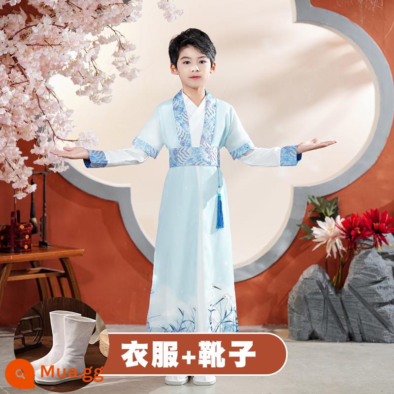 Quần áo trường học quốc gia dành cho trẻ em Hanfu Nam sinh mùa hè Trang phục kinh ba nhân vật Cô gái Ngày thiếu nhi Tang Suit Học sinh tiểu học Sách trẻ em Trang phục cổ đại - Vỏ ngoài cần cẩu và mặt trong dành cho nam + bốt [lưu ý cỡ giày]