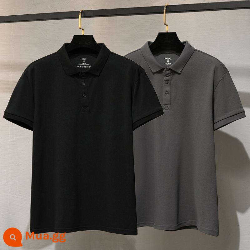 Áo sơ mi POLO cotton lụa băng nam ngắn tay quần áo mùa hè cao cấp tùy chỉnh theo phong cách đơn giản của Nhật Bản ve áo nam Áo thun polo Ralph Lauren - đen + xám than