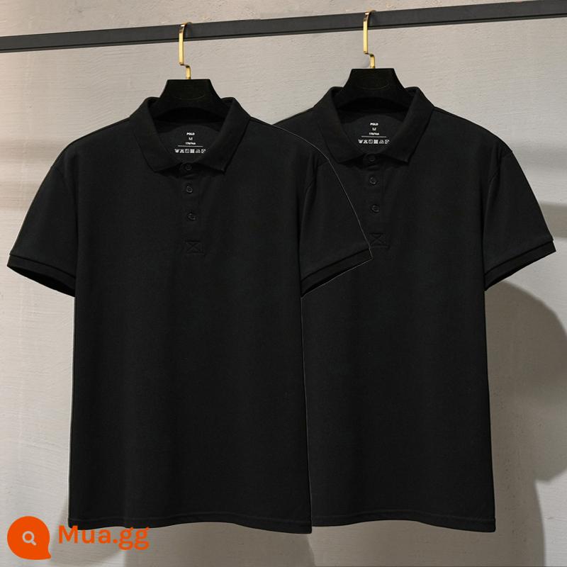 Áo sơ mi POLO cotton lụa băng nam ngắn tay quần áo mùa hè cao cấp tùy chỉnh theo phong cách đơn giản của Nhật Bản ve áo nam Áo thun polo Ralph Lauren - đen + đen