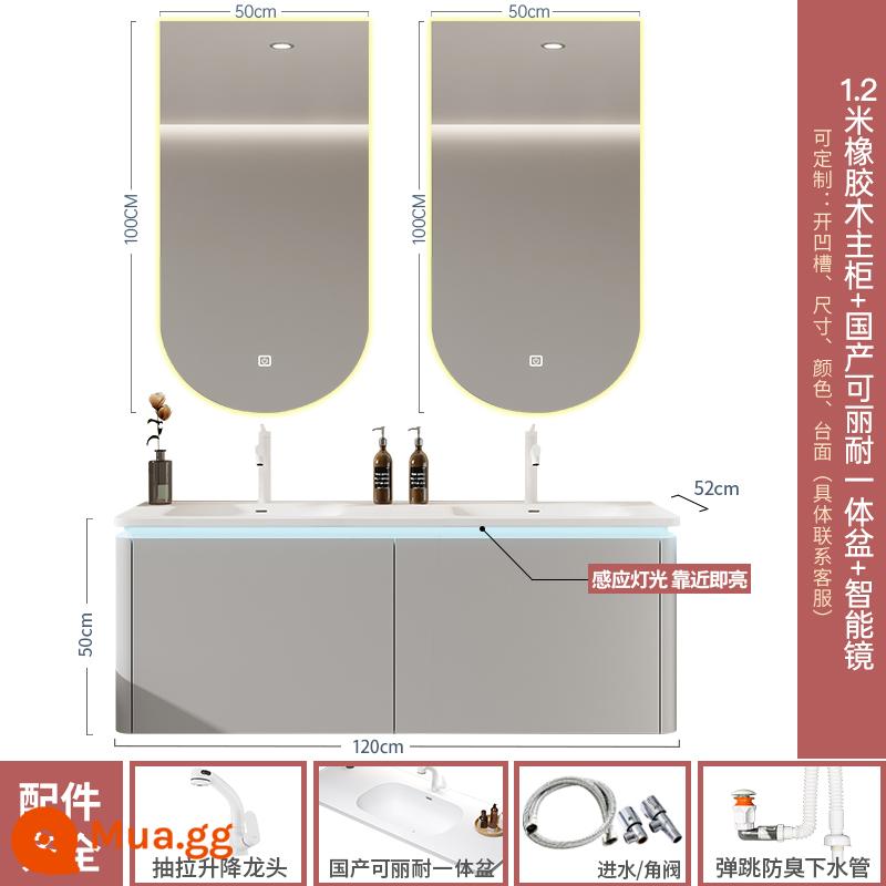 Chậu rửa kết hợp tủ tùy chỉnh Corian phẳng cho một phòng bột bệ rửa chậu rửa đơn giản tủ phòng tắm chậu rửa hai khe - 1,2 mét [chậu rửa hai khe] (tủ chính + gương thông minh) chậu tích hợp Corian nội địa