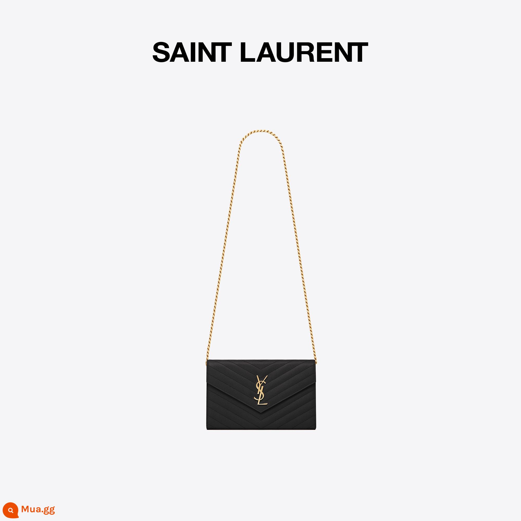 [12 số miễn lãi] YSL/Saint Laurent Ladies Black Letter Logo Grain Texture Leather Chain Wallet - đen