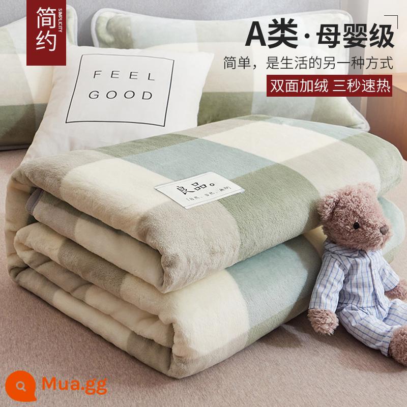 Muji San Hô Chăn Sofa Chăn Dép Nỉ Ngủ Trưa Văn Phòng Chăn Dày Sang Trọng Mùa Đông Tờ - Lưới lớn màu xanh lá cây