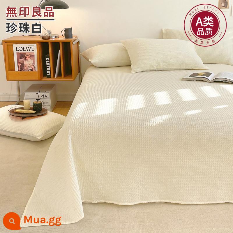 MUJI Class A cotton nguyên chất ga trải giường cotton đã giặt 1 mảnh 100 cotton ký túc xá Bộ 3 món chăn đơn 1.5m nam đơn - Màu trắng ngọc trai [bánh quế 100 cotton, thoải mái và thân thiện với da]