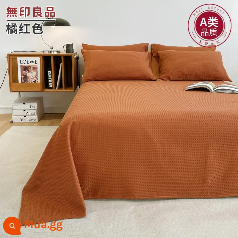 MUJI Class A cotton nguyên chất ga trải giường cotton đã giặt 1 mảnh 100 cotton ký túc xá Bộ 3 món chăn đơn 1.5m nam đơn - Màu đỏ cam [bánh quế 100 cotton, thoải mái và thân thiện với da]