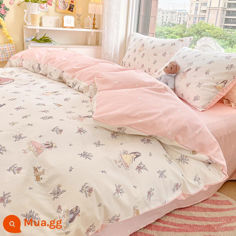 Vỏ chăn bông nguyên chất Muji 1 mảnh 1.5 Vỏ chăn đơn 150x200x230 Vỏ chăn trẻ em - Girls Season [100% cotton, một hàng giả sẽ bị phạt mười]