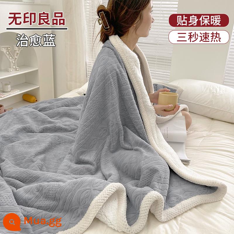 MUJI Nhung San Hô Chăn Plus Nhung Dày Mùa Đông Sofa Chăn Ngủ Trưa Văn Phòng Bao Chăn Ga Chăn Nhỏ - Healing Blue [Có thể giặt bằng máy, đảm bảo rụng tóc]